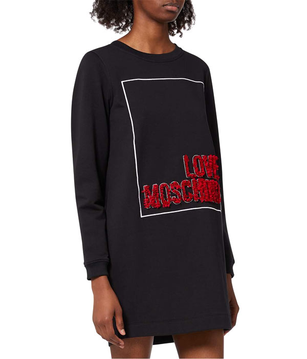 3D Logo Sweatshirt Dress in Cotton - Love Moschino